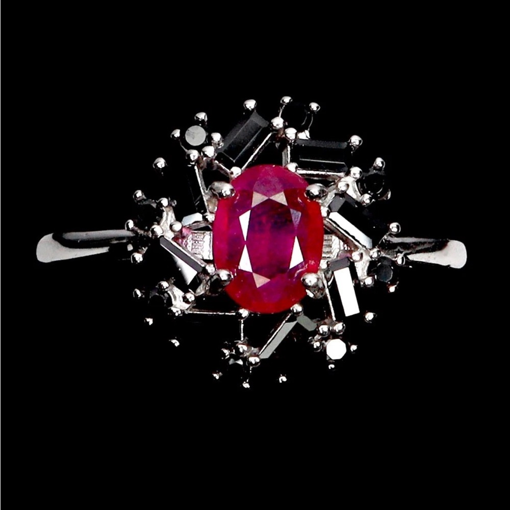 925 Silver Ring Oval Ruby Spinel Natural Gemstone… - image 1